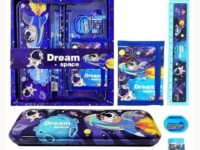 Dream Space Stationery Gift Set for Kids | Cartoon Astronaut School Supplies Kit with Pencil Box, Ruler, Eraser, Sharpener, Wallet & Pencils | Birthday Return Gift, School Goodie Bag for Boys Girls