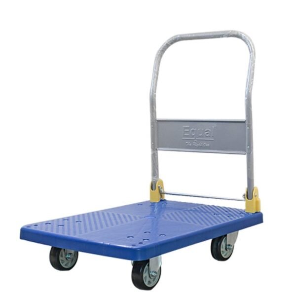 EQUAL 150kg Capacity Plastic Foldable Platform Trolley for Heavy Weight/Material Handling Goods Trolley for Home, Office, Warehouse & Industries - 48cm x 72cm (4" Wheel/Blue)