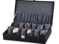 Elegant 12-Slot Watch Box Organizer – Premium PU Leather Storage Case with Lock, Pocket & Removable Cushions