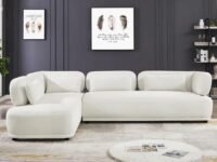 Eloquent Velvet Lshape Corner 5 Seater Classic and Comfortable White Sofa Set for Living Room (RHS).