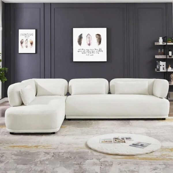 Eloquent Velvet Lshape Corner 5 Seater Classic and Comfortable White Sofa Set for Living Room (RHS).