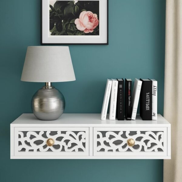 Engineered Wood Floating Nightstand,Wall Mount Shelf With Drawer For Bedroom,Bathroom,Living Room,Kitchen,Floating Shelf For Wood Wall Decor With Drawer (White)