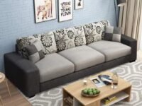 FURNY Berlan 3 Seater Fabric Sofa Set (Light Grey-Dark Grey)