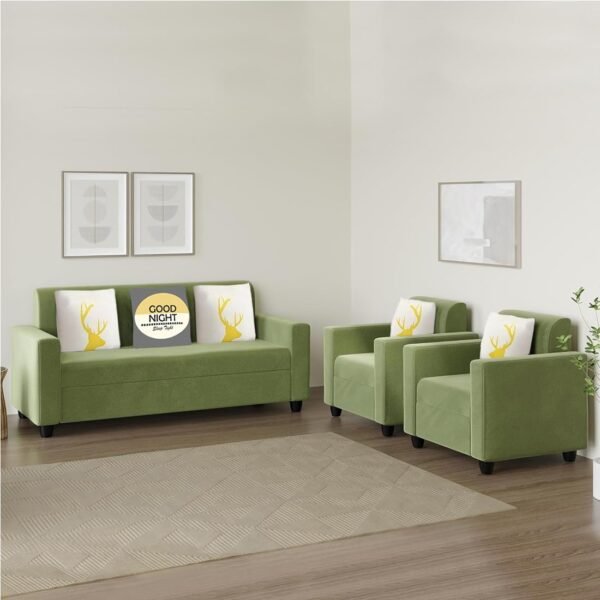 FURNY Clorida 5 Seater 3+1+1 Fabric Sofa Set (Green)