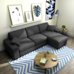 FURNY Dinoy 4 Seater Fabric RHS L Shape Sofa Set (Dark Grey)