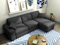 FURNY Dinoy 4 Seater Fabric RHS L Shape Sofa Set (Dark Grey)