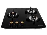 Faber Hob/Hobtop 3 Brass Burner Auto Electric Ignition Glass Top (Maxus HT603 CRS BR CI AI) Black