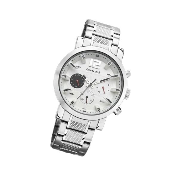 Fastrack Fastfit Quartz Multifunction White Dial Silver Stainless Steel Strap Watch for Guys - NT3227SM02