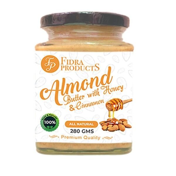 Fidra Products Creamy Almond Butter with Honey & Cinnamon | 25% Protein | Plant-Based Nutrition | 100% Almonds | Zero Additives | Vegan | Dairy Free | 100% Natural (280gm)