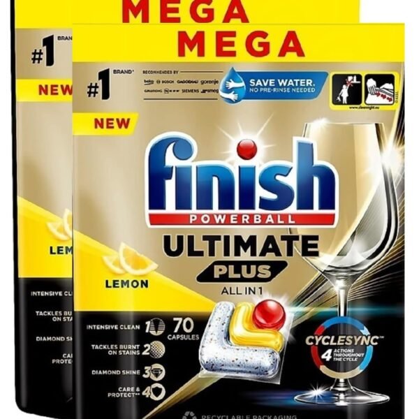 Finish Powerball Quantum Ultimate Plus Lemon Dishwasher 70 Tablets Pack Of 2