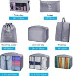 Flyngo 8 Pcs Travel Organizer Pouch Packing Cubes For Clothes Space Savers Bags Cosmetics/Underwear/Socks/Shoes Toiletry Bag Laundry Organiser (Grey) - Nylon