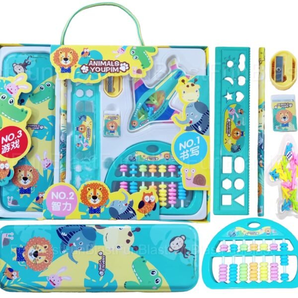 FunBlast Kawaii Stationery Set For Kids-Stationery Return Gifts For Kids|Student Stationery Set Pencil Box|Ruler|Eraser|Sharpener With Ludo And Toy Abacus|Birthday Gifts (Animals)|Multicolor