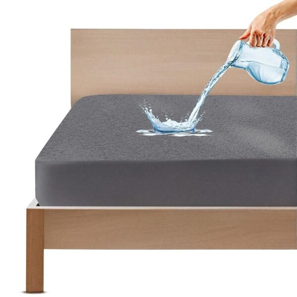 GADDA CO 100% Waterproof Premium Cotton Feel Mattress Protector King Size 78x72 Inch|Ultra Soft Breathable & Fitted Bed Protector Terry Cover Double Bed (6.5x6 feet, Fits 10 Inches, Grey)