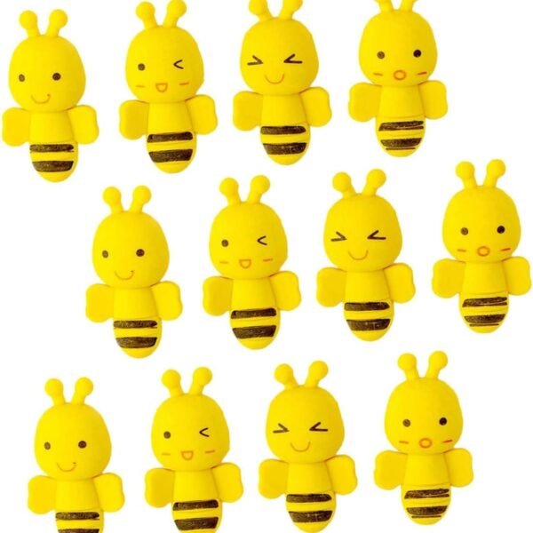 GOLD LEAF Cute Cartoon Bee Erasers – Fun Pencil Erasers for Kids, School, Drawing, Party Favors & Classroom Rewards Gifts & Play (Pack of 12Pcs)