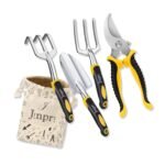 Garden Tool Set, 5 Pieces, Stainless Steel with Yellow Handles (Style-1)