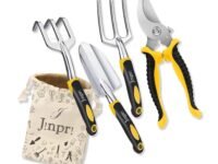 Garden Tool Set, 5 Pieces, Stainless Steel with Yellow Handles (Style-1)