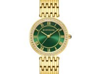 Giordano Eleganza Collection Round Analog Watch for Women, Diamond-Set with Metal Strap Ladies Water Resistant Wrist Watch - A2083