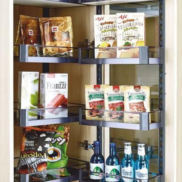 Glass Pantry Unit Storage System (Silver, Cabinet Width 450mm 12 Baskets) with Hinges