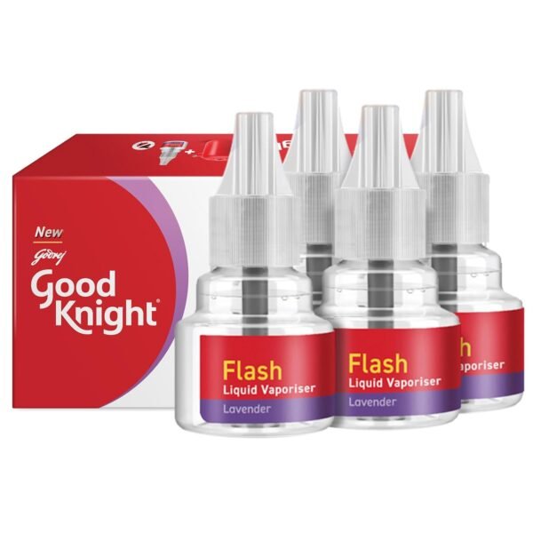 Good Knight Flash Liquid Vaporiser | Pack Of 4 (45ml Each) | Lavender Fragrance | 2x Faster Than Before | Mosquito Repellent Refill | India s Most Powerful Liquid Vaporizer