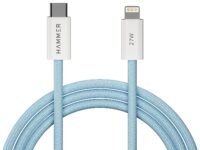 HAMMER 27W Type-C to Lightning 8 Pin Nylon Braided Cable, 27W Fast Charging, 480Mbps High Speed Data Transfer & Durable Tangle Free Design, Compatible with iPhone, iPad, iMac, AirPods, 1.2M (Blue)