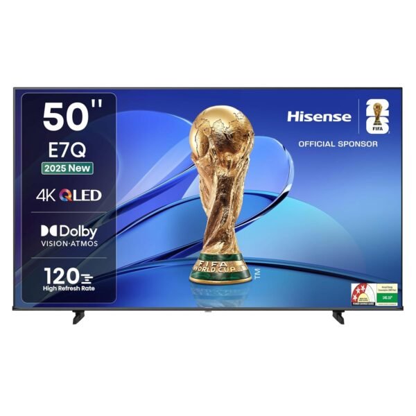 Hisense 126 cm (50 Inches) 4K Ultra HD Smart QLED TV | Dolby Vision Atmos, HDR10+, Dolby Audio | AI 4K Upscaler | ALLM | MEMC | HDR 10+Decoding | Voice Control | VIDAA OS | 50E7Q (Black)