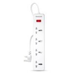 Honeywell 4 Outlet Extension Board with Master Switch, 6 Amps, 250V, 4 International Sockets, Pure Copper, 6 Advanced Safety Features, 2 Meter Power Cord, BIS Certified, 1 Year Warranty