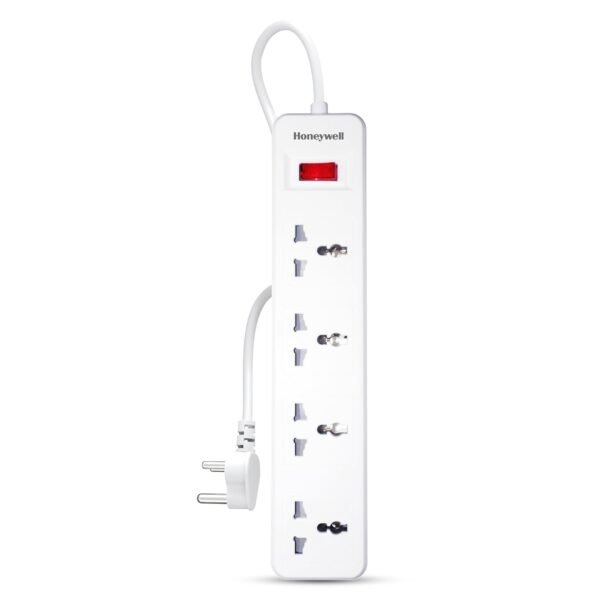 Honeywell 4 Outlet Extension Board with Master Switch, 6 Amps, 250V, 4 International Sockets, Pure Copper, 6 Advanced Safety Features, 2 Meter Power Cord, BIS Certified, 1 Year Warranty