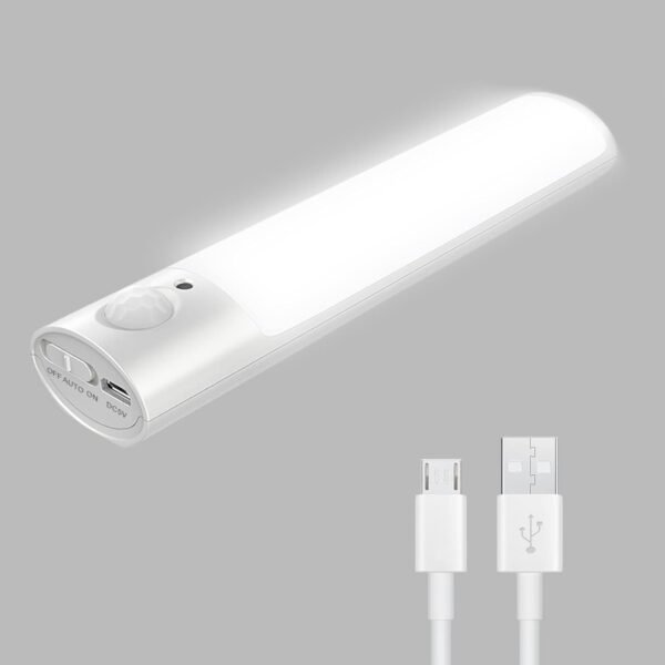 Hoteon Motion Sensor Light, USB Rechargeable Cabinet Night Light, ON/AUTO/Off Mode, Magnet Light for Wardrobe, Cupboard, Bedroom, Stairs, Kitchen, Hallway, White(1pcs)