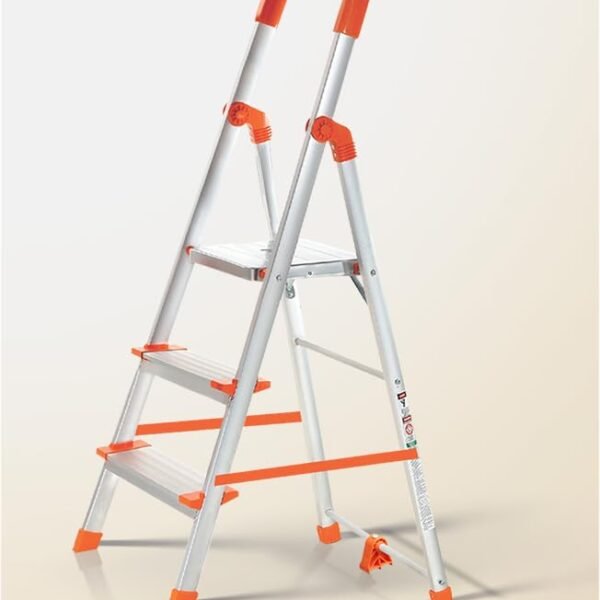 Houza 3 Step Foldable Aluminium Step Ladder for Household, Lightweight and Anti-Slip Multipurpose 250 Kg Load Bearing with 5-Year Warranty