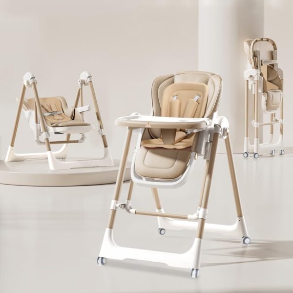 Infantso SWINI (5-in-1) Multifunctional Baby High Chair with Swing for Baby, Adjustable Height, Dual Tray, Reclinable Backrest & Footrest Feeding Chair for 6 Months - 5 Years Kids, Portable & Foldable