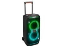 JBL Partybox 320, Portable Bluetooth 240W Party Speaker, AI Sound Boost, Futuristic Light Show, Multispeaker Connection by Auracast, Telescopic Handle & Wheels, Dual Guitar & Mic Inputs (Black)