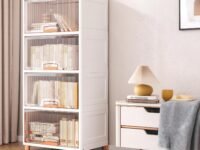 JD FRESH 4 Tier Foldable Plastic Rack for Storage/Kitchen Cupboard/Versatile and Sturdy Wardrobe for Clothes/Multipurpose Storage Organizer/Closet for Bedroom/Living Room/Laundry Room (Transparent)