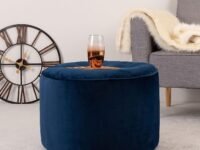 KAM'S LIEU- Premium Round Velvet Pouffe for Living Room Round Ottoman Beans Filled Stool for Foot Rest (Ready to Use) Indoor | Durable & Comfortable Footstool Color- (Orange) (Navy Blue)