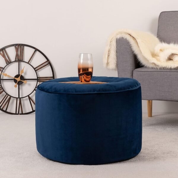 KAM'S LIEU- Premium Round Velvet Pouffe for Living Room Round Ottoman Beans Filled Stool for Foot Rest (Ready to Use) Indoor | Durable & Comfortable Footstool Color- (Orange) (Navy Blue)