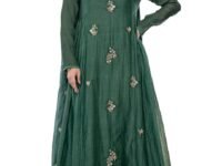KLOSIA Women Embroidery Solid Anarkali Kurta and Pant Set with Dupatta