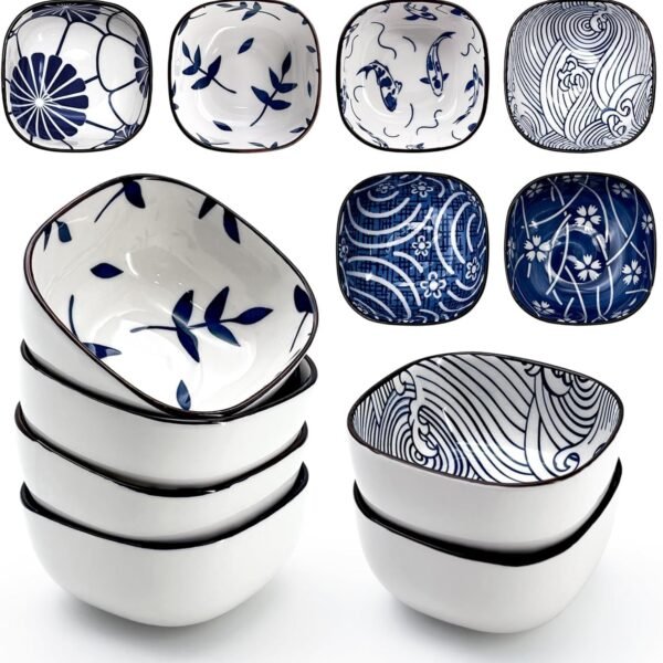 KPNG Japanese Style Ceramic Bowls, Set of 6, 9.2 cm, Decorative Dip Bowls for Cereal, Soup, Pasta, Oatmeal, Salad and Rice, Microwave and Dishwasher Safe (Pack of-6)