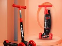 Kidsmate Cruiser Kick Scooter for Kids with Broad Wheels | 3-Wheel Skate Scooter for Boys & Girls of Ages 2-12 Years | Level Adjustable Height, and Easy Fold Design Scooter for Kids (Black)