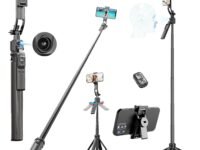 Kratos K8 AI-Powered 70 inch/178 CM Selfie Stick Tripod with Sensor, Auto Face Tracking Tripod with 360° Auto Rotating Stand for Mobile, Camera, Shooting, Blogging with Quad-Leg Stability