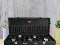 LEDO Men's and Women's Watch Box Holder Case In 18 Slots of Watches In Black PU Leather & Black Velvet