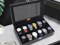 LEDO Watch Box Organizer Display Case Holder in 12 slots of Watches with Transparent Look Black Velvet Interior
