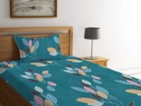 LOOMLYFE 300 TC Cotton Feel Glace Elastic Fitted Printed Single Bed Bedsheet with 1 Pillow Cover Fits Upto 6 Inches Mattress,Size- 42X75X8 Inches, Green Leaves