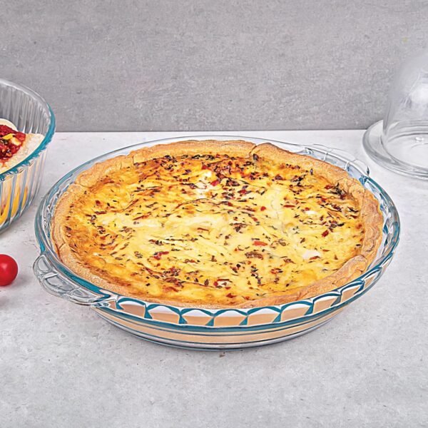 La Opala Cook Serve Store 100% Borosilicate Glass Bakeware & Serveware | Round Dish with Handle, 1.1 L | For Baking & Serving | Microwave & Oven Proof | Dishwasher & Freezer Proof | Transparent