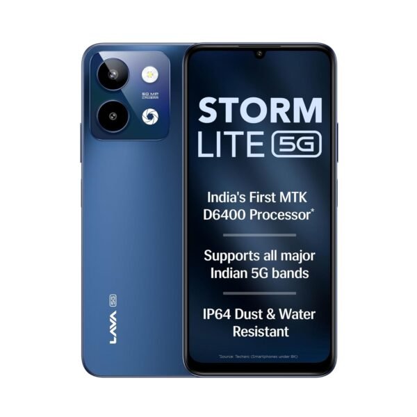 Lava Storm Lite 5G (Astral Blue, 4+4*GB RAM, 64GB Storage) | India's First MTK Dimensity 6400 Processor | 50MP AI Camera | IP64 Rated | 120 Hz Display | 5000mAh Battery | Supports All 5G Bands