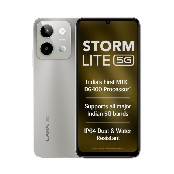 Lava Storm Lite 5G (Cosmic Titanium, 4+4*GB RAM, 128GB Storage) | India's First MTK Dimensity 6400 Processor | 50MP AI Camera | IP64 Rated | 120 Hz Display | 5000 mAh Battery | Supports All 5G Bands