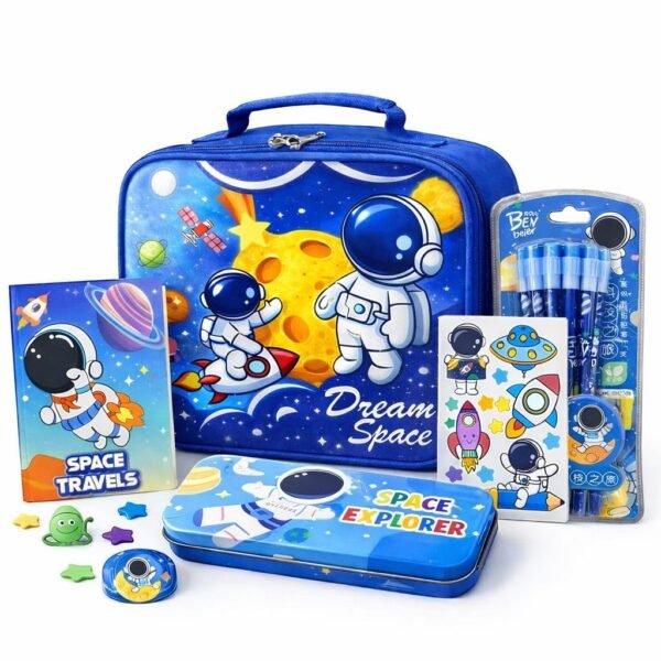 Le Delite Space Astronaut Goody Box Bag Combo Party Favor Supplies Return Gift Kids - School Stationery Diary Pencils erasers Cute Stylish Pencil Box & Suitcase Lunch Bag