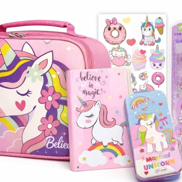 Le Delite Unicorn Goody Box Bag Combo Party Favor Supplies Return Gift Kids - School Stationery Diary Pencils erasers Cute Stylish Pencil Box & Suitcase Lunch Bag