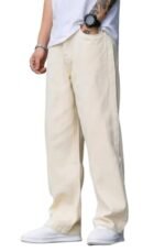 Linaria Loose Fit Baggy Jeans, Plain Beige (in, Numeric, 30, Regular, Beige)