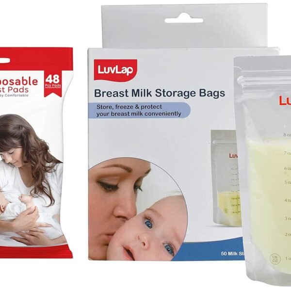 Luvlap Baby Breast Milk Storage Bags (Pack of 50), Bpa Free Disposable Milk Freezer Bags for Breast Feeding, Transparent & Ultra Thin Honeycomb Nursing Breast Pads, 48Pcs, Disposable