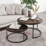 Metal Nesting Coffee Table Set of 2 Modern Stackable Center Table with Natural Antique Finish and Sturdy Metal Frame for Living Room Bedroom or Apartments