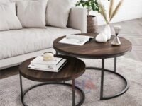 Metal Nesting Coffee Table Set of 2 Modern Stackable Center Table with Natural Antique Finish and Sturdy Metal Frame for Living Room Bedroom or Apartments
